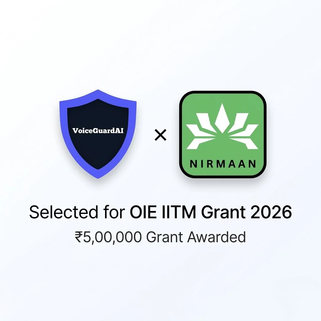 VoiceGuardAI × Nirmaan — Selected for OIE IITM Grant 2026, ₹5,00,000 grant awarded